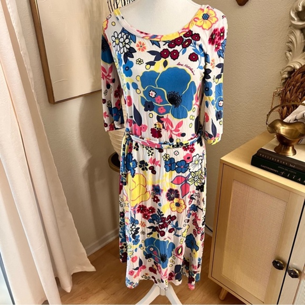 LOVE MOSCHINO Floral Belted Midi Jersey Dress Size 6